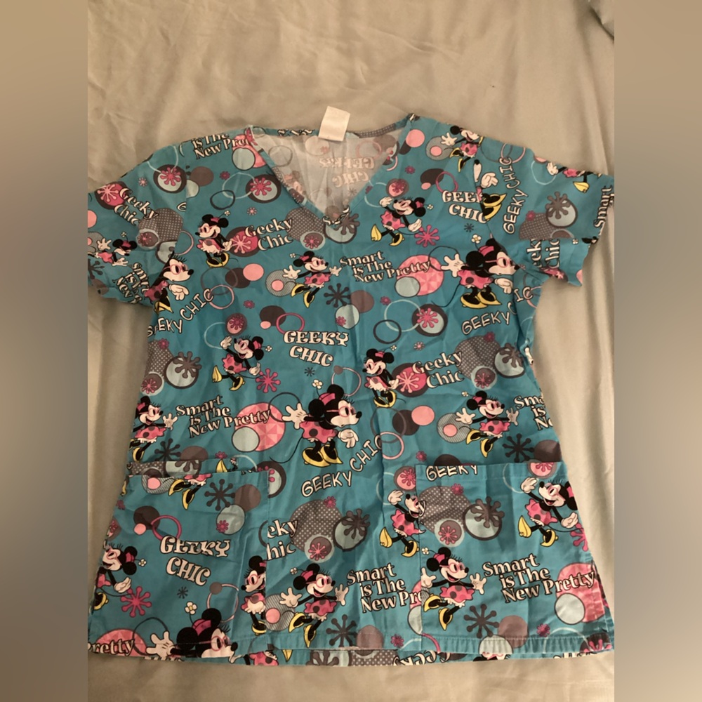 Disney Character Blue and Pink Scrub Top